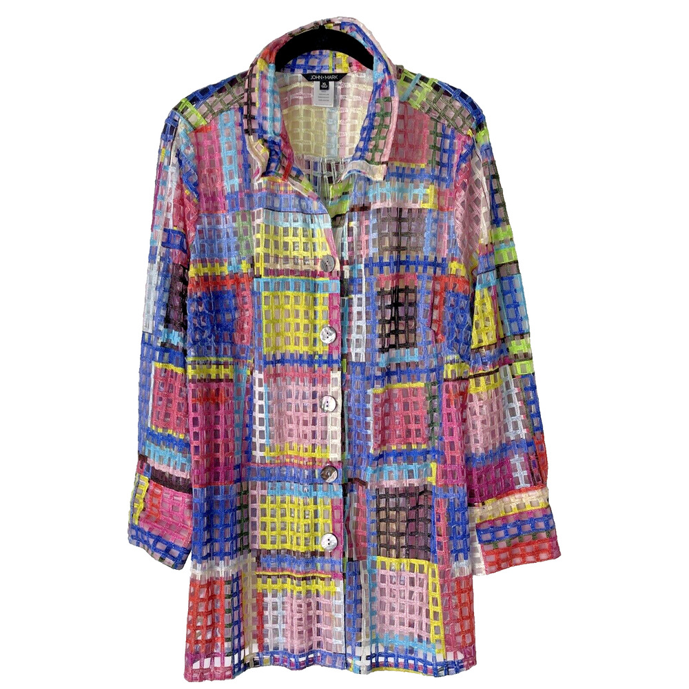John Mark Multicolor Sheer Open Weave Blouse - Size XL